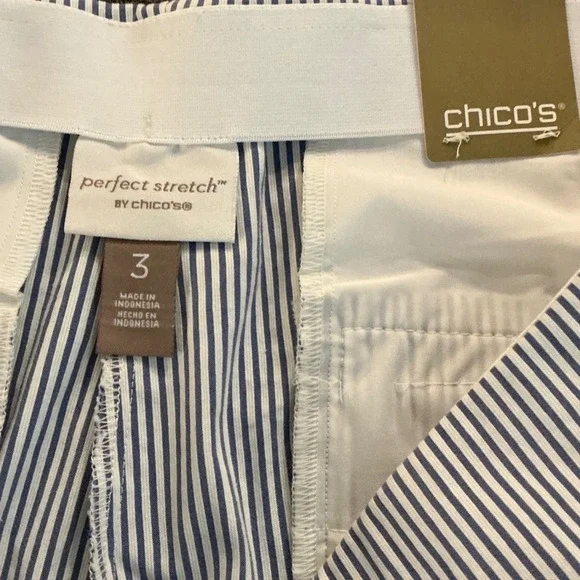 Chicos Perfect Stretch Wide Crop Pants Blue White Stripe Size 3 US 16 NEW - Picture 4 of 8